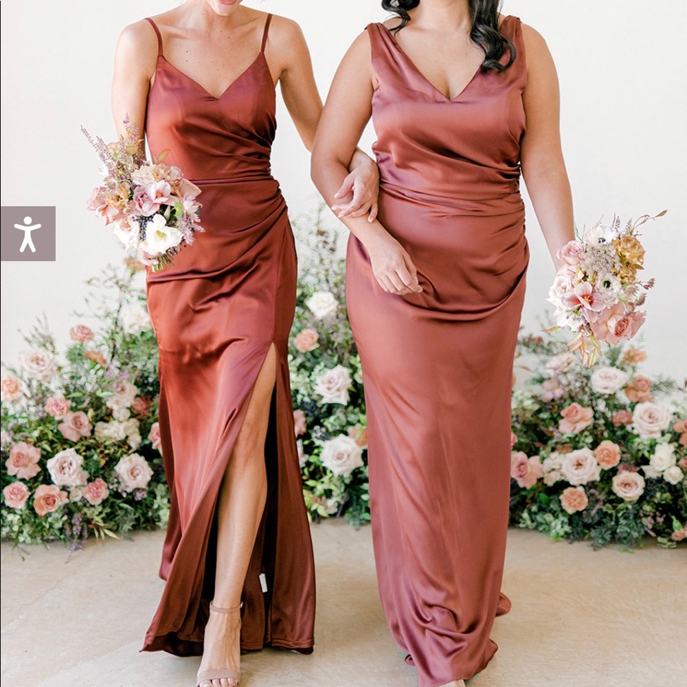 Revelry satin “Rory” dress in Desert Rose
